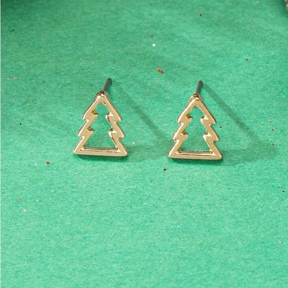 NEW Dainty Pine Tree stud Earrings Christmas Gold color - Boutique - Picture 2 of 3